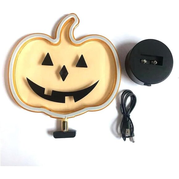 Orange Pumpkin Neon Sign Halloween Decor USB or Battery Powered Table Light - Picture 6 of 6